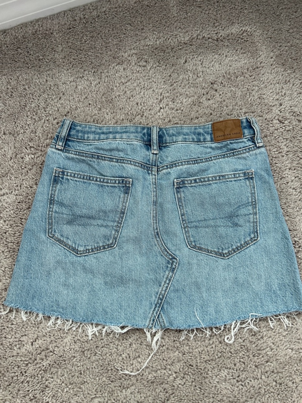 American Eagle Outfitters Light Blue Denim Frayed Mini Skirt